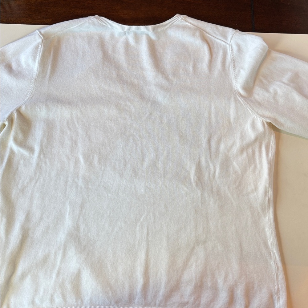TWO! Lands’ End 3/4 Sleeve V-Neck Cotton Sweater Classics in White and Green - Picture 6 of 8